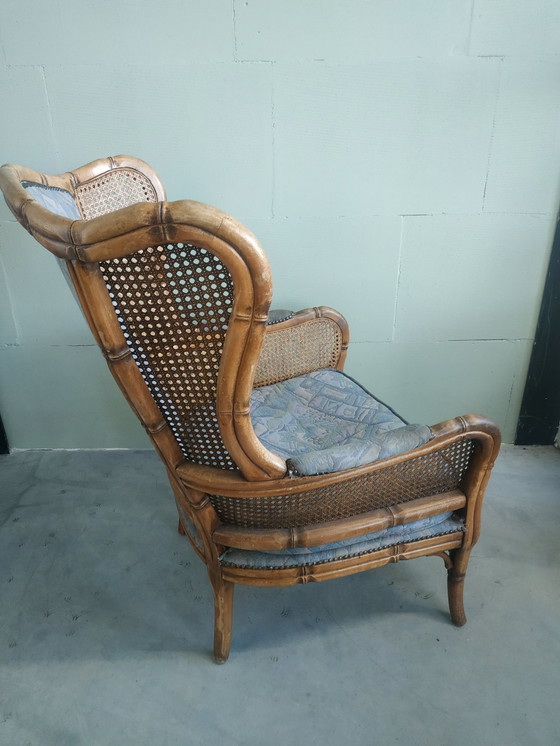 Image 1 of Vintage Faux Bamboo Georgetti Wingback 1970s Chair