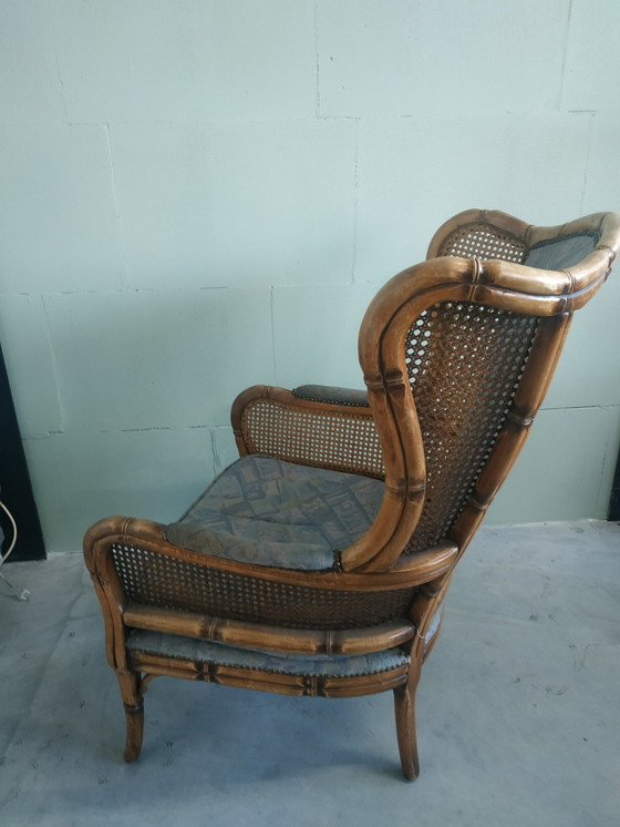 Image 1 of Vintage Faux Bamboo Georgetti Wingback 1970s Chair