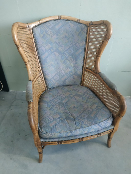 Vintage Faux Bamboo Georgetti Wingback 1970s Chair