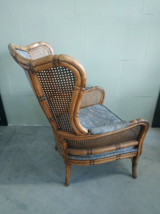 Image 1 of Vintage Faux Bamboo Georgetti Wingback 1970s Chair