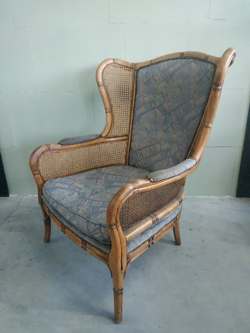 Vintage Faux Bamboo Georgetti Wingback 1970s Chair