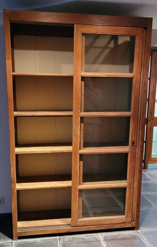 Antique teak sliding-door display case