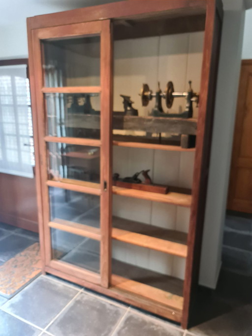 Antique Teak Sliding Door Display Cabinet