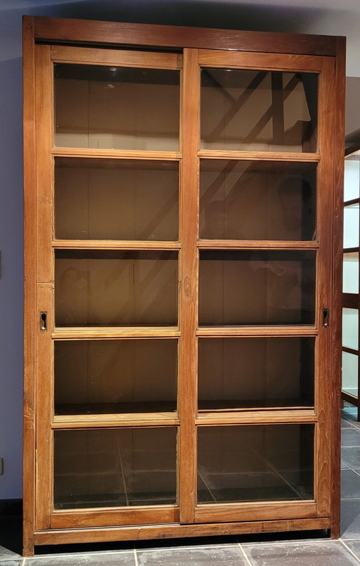 Antique teak sliding-door display case