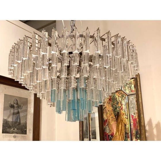 Image 1 of Contemporary Transparent And Ligh-Blue Triedro Murano Glass Chandelier