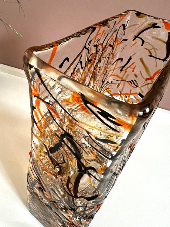 Image 1 of Rectangular Glass Designer Vase Sprinkles Orange & Chocolat