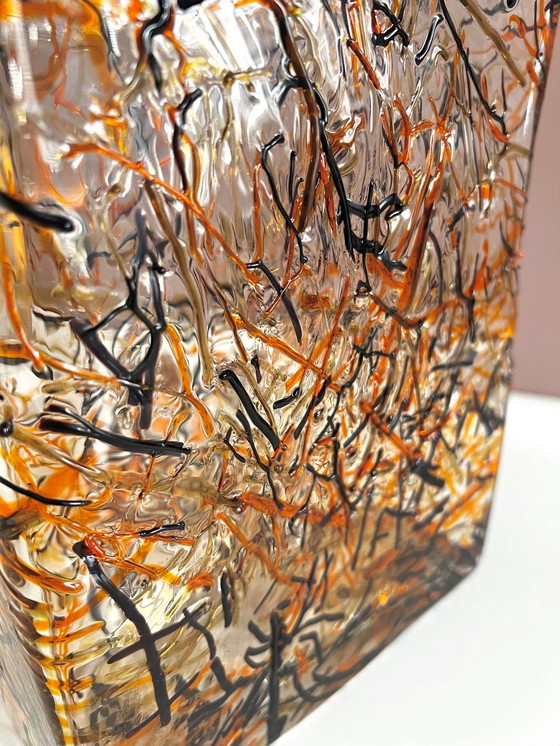 Image 1 of Rectangular Glass Designer Vase Sprinkles Orange & Chocolat