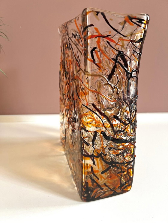 Image 1 of Rectangular Glass Designer Vase Sprinkles Orange & Chocolat