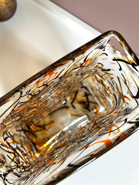 Image 1 of Rectangular Glass Designer Vase Sprinkles Orange & Chocolat