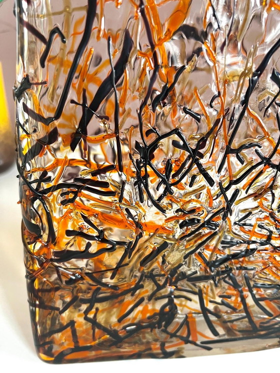 Image 1 of Rectangular Glass Designer Vase Sprinkles Orange & Chocolat