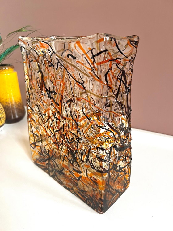 Image 1 of Rectangular Glass Designer Vase Sprinkles Orange & Chocolat