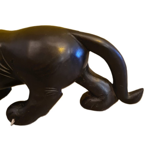 Image 1 of Ebonized Black Wooden Lion, Mid-20th Century