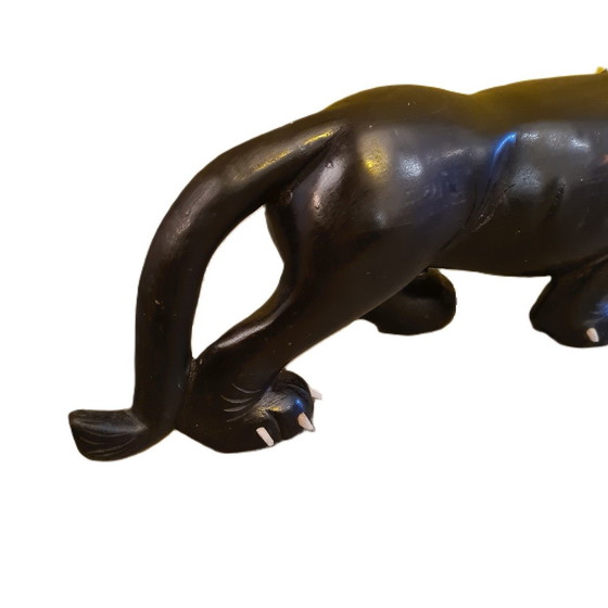 Image 1 of Ebonized Black Wooden Lion, Mid-20th Century
