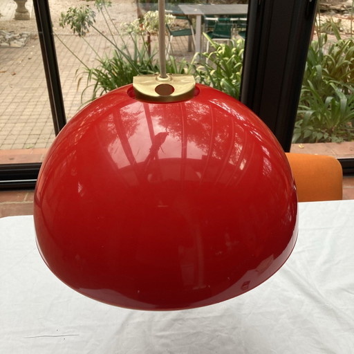 70'S Red Plastic Hanging Lamp In Very Good Condition