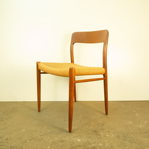 Dining table chairs, model 75 by Niels Otto Möller, teak and paper cord, 1960s