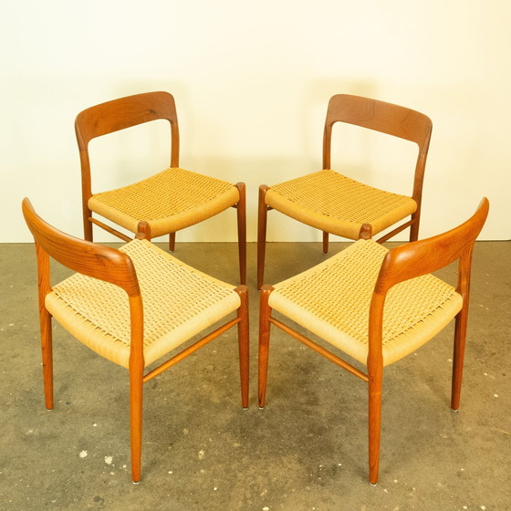 Image 1 of Dining table chairs, model 75 by Niels Otto Möller, teak and paper cord, 1960s