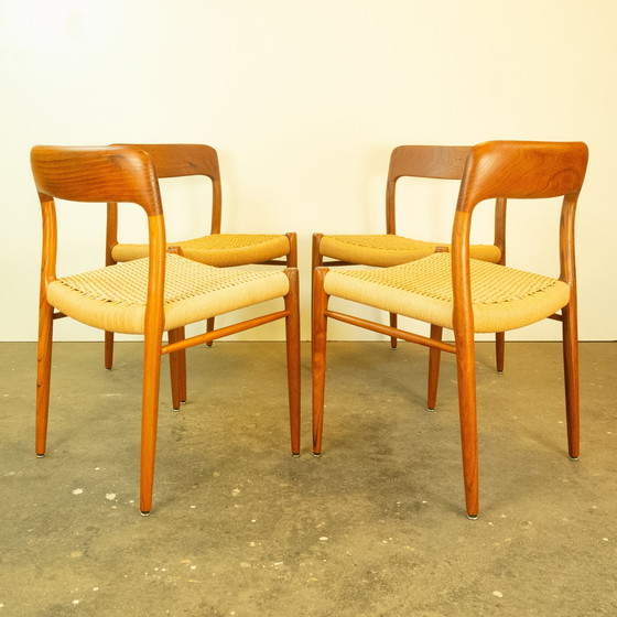 Image 1 of Dining table chairs, model 75 by Niels Otto Möller, teak and paper cord, 1960s