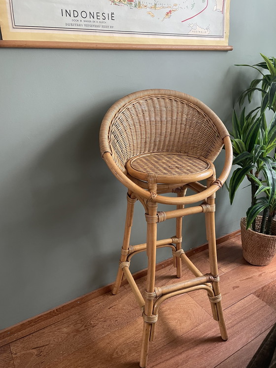 Image 1 of 4x Vintage rattan bar stool
