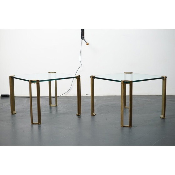 Image 1 of Pair of vintage gilded glass and iron coffee tables by Peter Ghyczy, Netherlands 1970