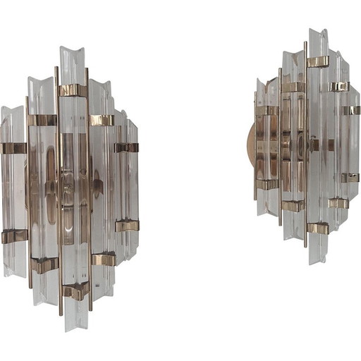 Pair of vintage brass and altuglas wall lamp, Italy 1970