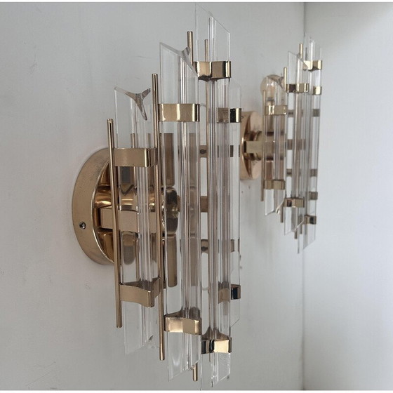 Image 1 of Coppia di lampade da parete vintage in ottone e altuglas, Italia 1970