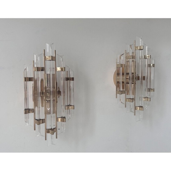 Image 1 of Coppia di lampade da parete vintage in ottone e altuglas, Italia 1970