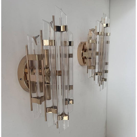 Image 1 of Coppia di lampade da parete vintage in ottone e altuglas, Italia 1970