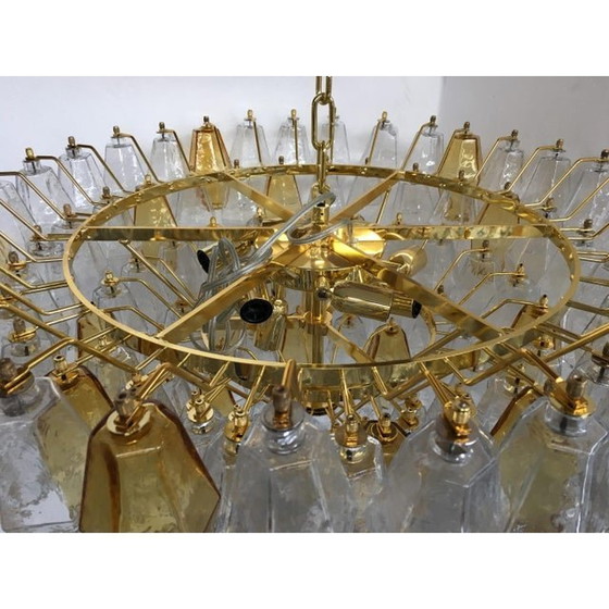 Image 1 of Contemporary Transparent And Amber “Poliedri” Murano Glass Chandelier