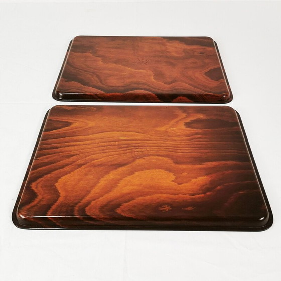 Image 1 of Pair of vintage oak wood and plastic trays for Gerling, Germany 1960