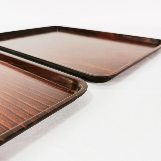 Image 1 of Pair of vintage oak wood and plastic trays for Gerling, Germany 1960