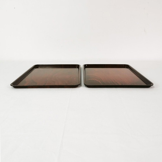 Image 1 of Pair of vintage oak wood and plastic trays for Gerling, Germany 1960