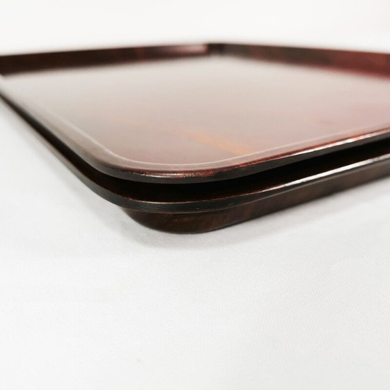Image 1 of Pair of vintage oak wood and plastic trays for Gerling, Germany 1960