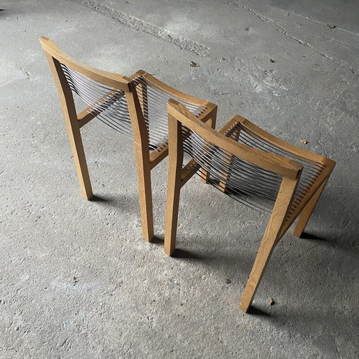 Set of 6 vintage chairs in solid oak and metal