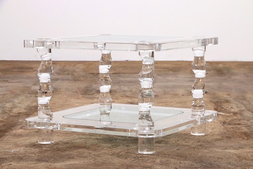 Table basse française en lucite et verre Maison Romeo, 1970