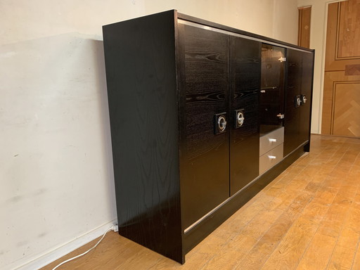 Black Dyed Credenza Wood With Silver Elements