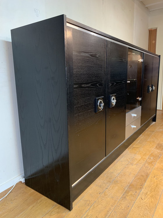 Image 1 of Black Dyed Credenza Wood With Silver Elements