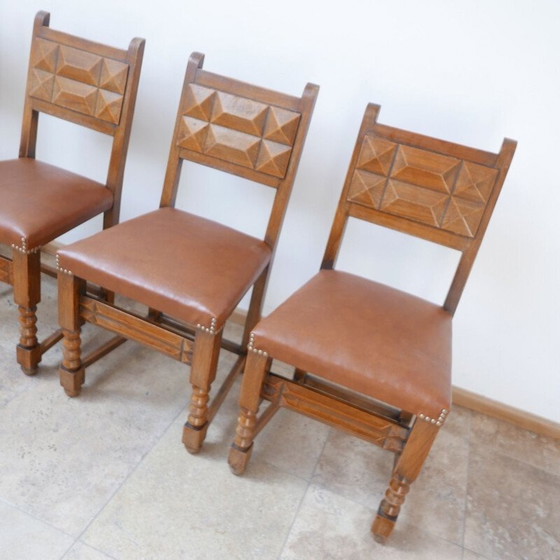 Image 1 of Set of 4 vintage Deco Dining Chairs Charles Dudouyt, French 1940s