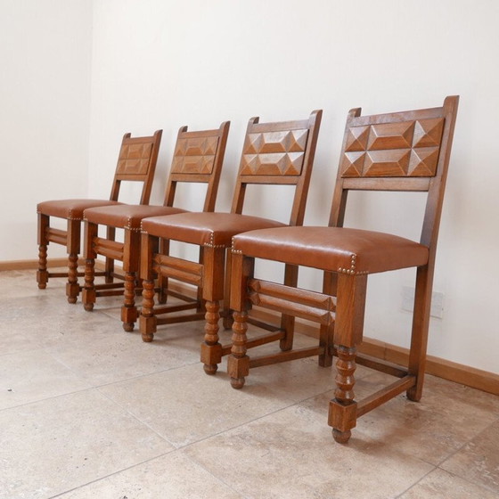 Image 1 of Set of 4 vintage Deco Dining Chairs Charles Dudouyt, French 1940s