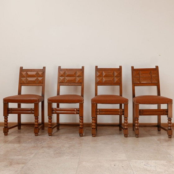 Image 1 of Set of 4 vintage Deco Dining Chairs Charles Dudouyt, French 1940s