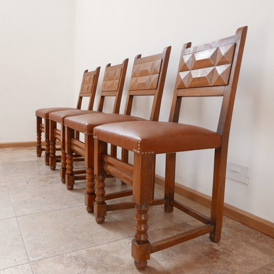 Image 1 of Set of 4 vintage Deco Dining Chairs Charles Dudouyt, French 1940s