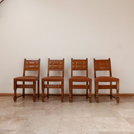 Image 1 of Set of 4 vintage Deco Dining Chairs Charles Dudouyt, French 1940s