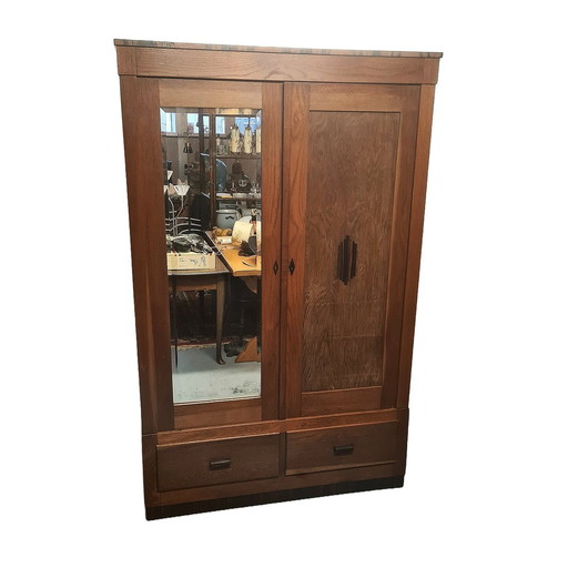 Dutch Art Deco Oak Wardrobe, 1930s