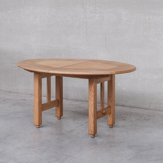 Image 1 of Oakwood oval French mid-century dining table by Guillerme et Chambron, 1970s