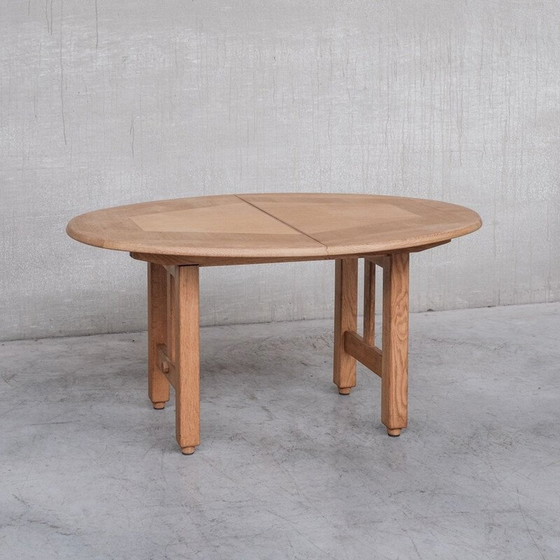 Image 1 of Oakwood oval French mid-century dining table by Guillerme et Chambron, 1970s