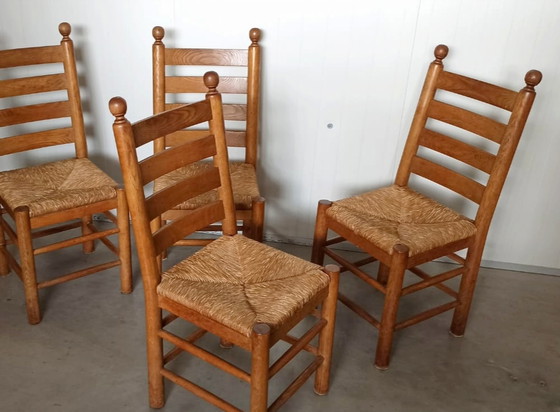 Image 1 of 4x vintage oak and cane chairs