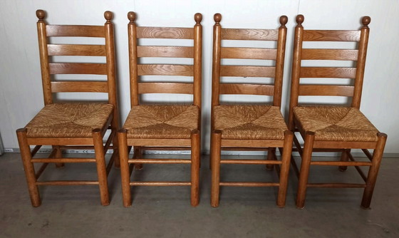 Image 1 of 4x vintage oak and cane chairs