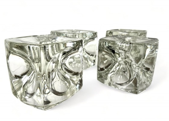 Image 1 of Vintage Rudolf Jurnikl Candlesticks Ice Cube Glass Design Candlesticks