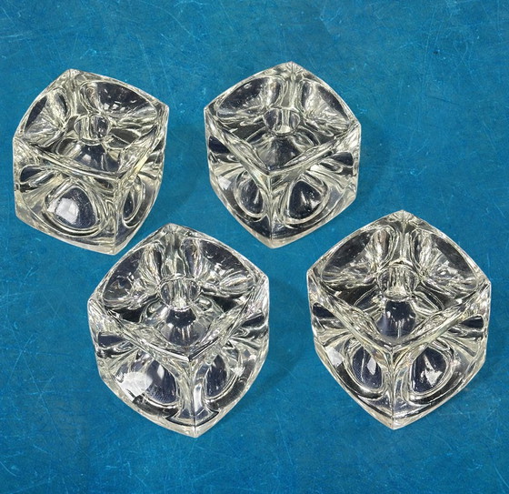 Image 1 of Vintage Rudolf Jurnikl Candlesticks Ice Cube Glass Design Candlesticks