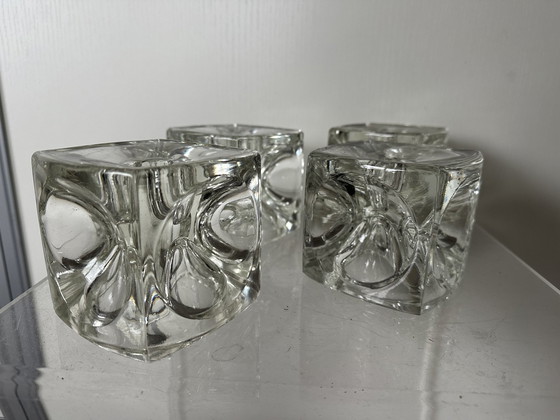 Image 1 of Vintage Rudolf Jurnikl Candlesticks Ice Cube Glass Design Candlesticks