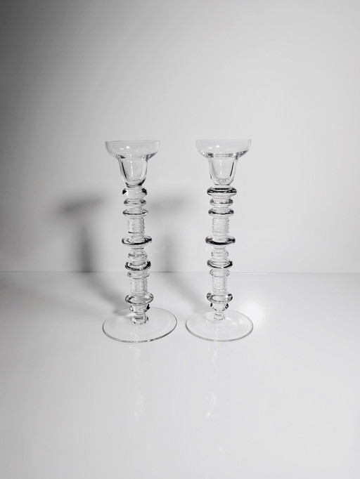 2X Vintage Peill & Putzler Candle Holder Handmade Glass Mid - Century Crystal Glass Candle Holder Candelabra 60's Modernist